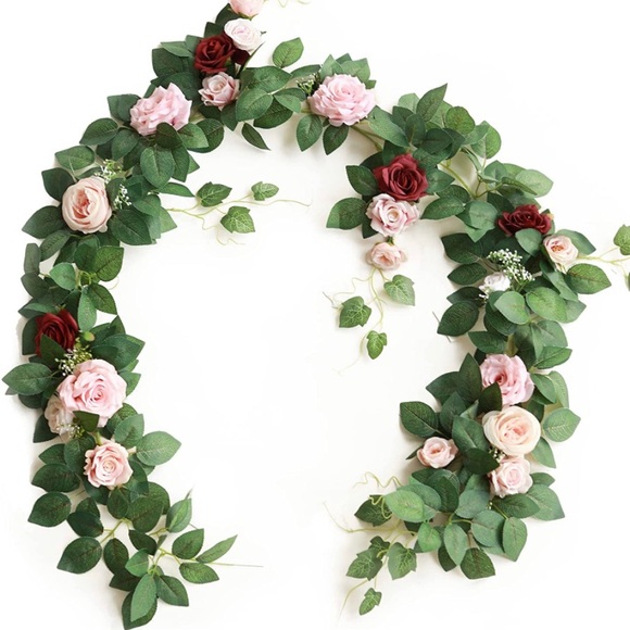 5.8 feet Pink Blush Burgundy Dusty Rose Flower Wedding Garland Ivy Greenery - Picture 2 of 5